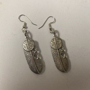 Silver Feather Dangle Earrings